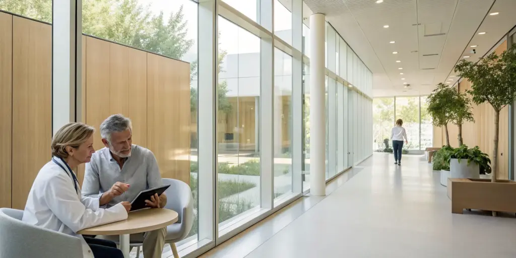 Patient and doctor in a modern facility discussing the best inpatient treatment options for depression.