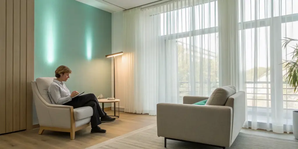 A person receiving EMDR therapy for addiction recovery in a calm office setting.