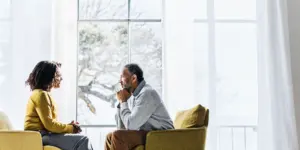 Veteran speaking with a counselor about integrated treatment
