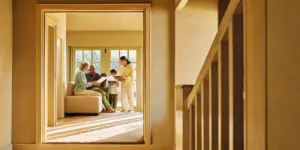 Family speaking with a healthcare professional while choosing a rehab center in Ohio