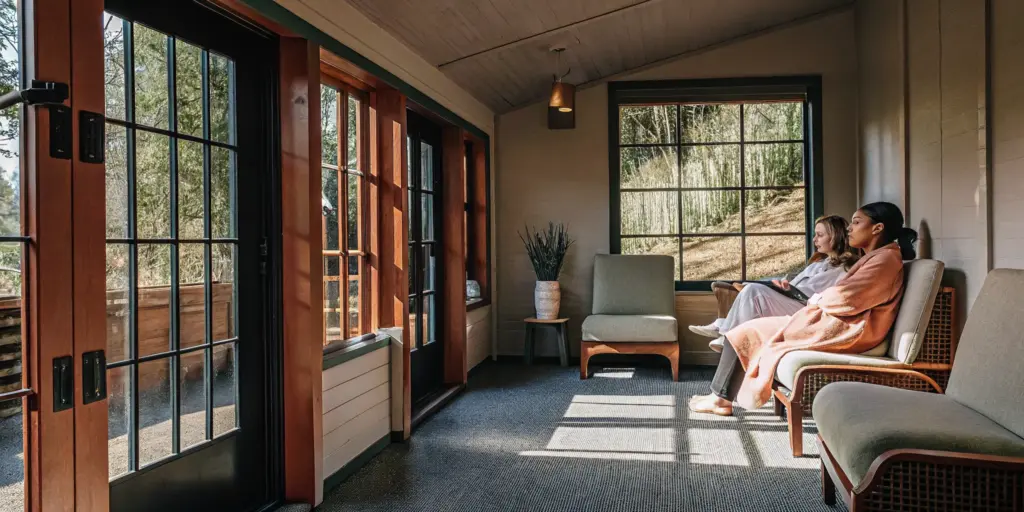 Luxury dual diagnosis treatment center in Ohio with modern comfortable interior and warm natural lighting