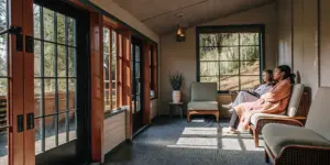 Luxury dual diagnosis treatment center in Ohio with modern comfortable interior and warm natural lighting