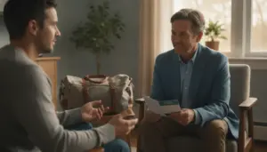 Adult speaking with a clinician about medically supervised detox care