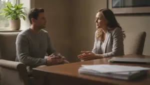 Adult discussing a partial hospitalization cost estimate with a treatment coordinator