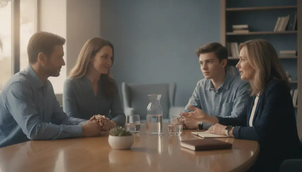Family and benefits counselor discussing inpatient mental health insurance questions